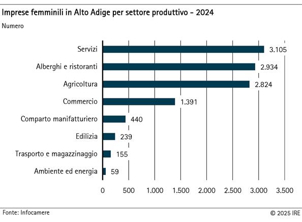 Imprese femminili in Alto Adige per settore produttivo - 2024